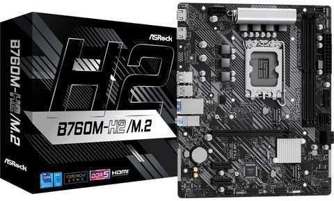MB ASRock B760M-H2/M.2 Soc-1700 (B760) PCI-Ex16 2xPCI-Ex1 2xM.2+M.2(WI-FI) 2.5GbE LAN RAID 0/1/5/10 2xDDR5…, фото 1