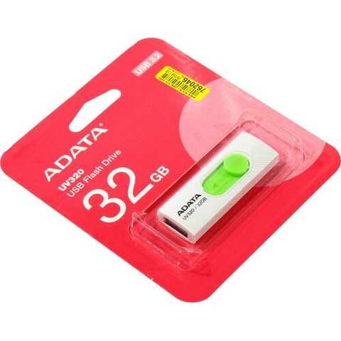 USB3.2 32Gb ADATA UV320 (AUV320-32G-RWHGN) USB 3.2 Type-A, пластик, выдвижной разъем, белый/зеленый, фото 1